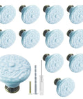12 Pcs Sky Blue Ceramic Cabinet Knobs Are A Total Game-Changer For Your Kitchen Or Bath with flower design and installation hardware