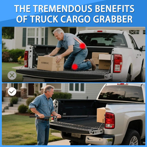 Magnetically Mounted Truck Cargo Grabber Reach Retriever Tool 6.9 Ft Telescoping Extendable Pole Heavy Duty Stainless Steel Bed Accessory With Two Hooks For Easy Pickup And Loading