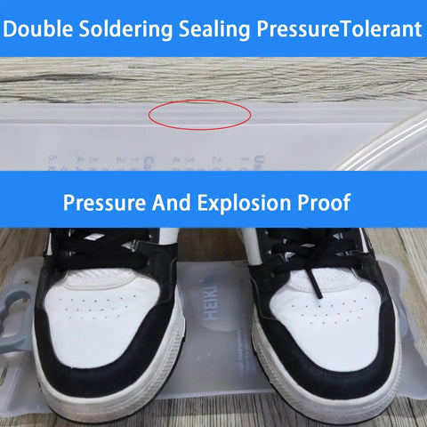 2L Hydration Bladder For Hiking And Backpacking under pressure from shoes, demonstrating leakproof and explosion-proof qualities.