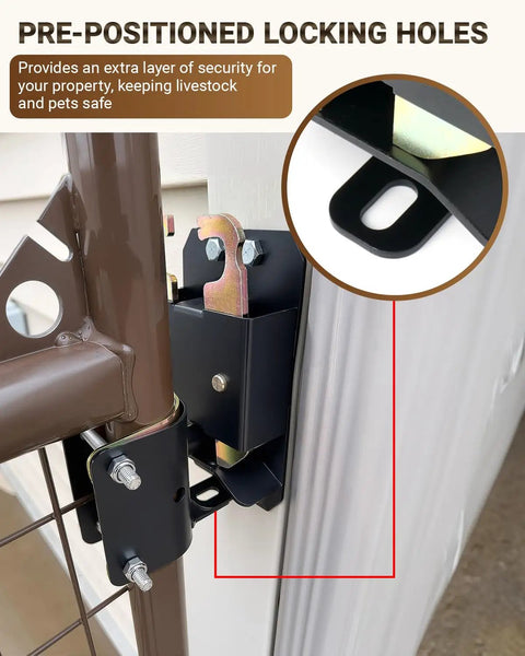 Close-up of Heavy Duty Two Way Farm Gate Latch With Self Locking Nut And Matte Black Coating, showcasing pre-positioned locking holes.