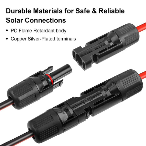 Beefed Up Solar Panel Extension Cable 3ft 10AWG XT60i with tinned copper and PVC jacket showing connectors and terminals
