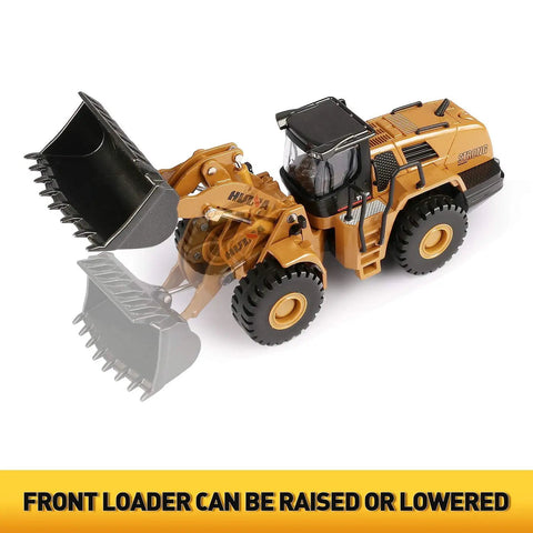 1/50 Scale Diecast Four Wheel Loader Toy Metal Construction Equipment Bulldozer Model For Kids with raised front loader