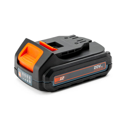 Cordless 20-Volt Max 1/2-Inch Hammer Drill Driver And 1/4-Inch Impact Driver Power Tool Combo battery with orange handle, 2.0 Ah capacity.