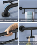 Rock Solid Oil Rubbed Black Grab Bar With Towel Holder For Bathtub And Shower showcasing smooth edges, towel space, and thick grip.