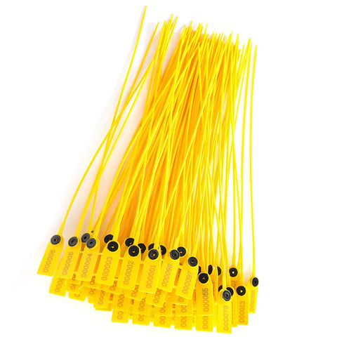 Get Your Truck Sealed Up With These 100 Pc Domary Yellow Tamper Proof Plastic Cable Ties Perfect For Shipping Logistics And Warehouse Security Needs, showing bulk yellow plastic ties.