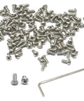 Heavy Duty Stainless Steel Hex Socket Button Head Cap Screws M2 X 4mm and included hex wrench in storage, shiny finish.