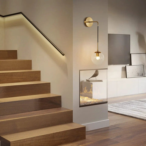 Dope Modern Glass Globe Wall Sconce Set Of Two With Adjustable Cord Brass Finish Minimalist Wall Lights in hallway