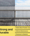 60 Pack 36 Inch Rectangle Metal Deck Balusters Kit with end caps and screws, showcasing weather resistance on deck railing