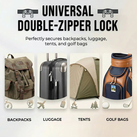 TSA Approved 3 Digit Combination Cable Locks on luggage, backpack, tent, and golf bag demonstrating universal use.