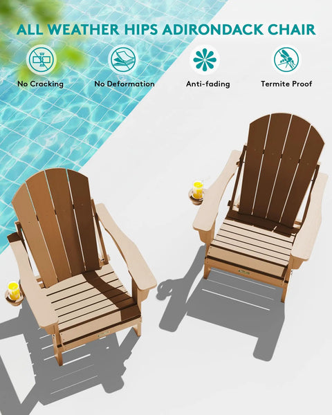 Foldable Adirondack Chair Set Of 2 With Built In Cup Holder Weather Resistant Space Saving Foldable Outdoor Chairs by a pool