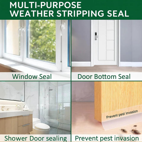 Door and window weather-stripping seal set; 49 ft total, clear silicone, 3 rolls, 35mm wide.