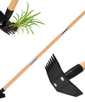 Long Bamboo Handle Weed Puller Tool 2 In 1 Garden Hoe And Weed Remover With Rake And Grabber 49 Inch in action