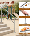 Heavy Duty 4 Step Outdoor Handrail With Balusters Bulletproof 304 Stainless Steel Stair Railing For Exterior Steps And Porch Safety Slick Silver Finish Straight Up Easy Install, adjustable angle and slip-resistant finish.