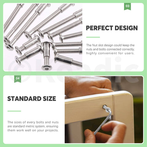 Close-up of assembled 25 Pc M6 X 75mm Socket Cap Bolts And Barrel Nuts Kit with hex wrench used on furniture.