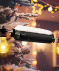 Outdoor Heavy Duty Weatherproof Electrical Box Set With Big And Small Boxes 6 Cable Entry Ports IP54 Rating Lockable Latches Rubber Seals Perfect For Power Strips Outlets Timers Holiday Lights Black installed on a string of holiday lights in snowy weather