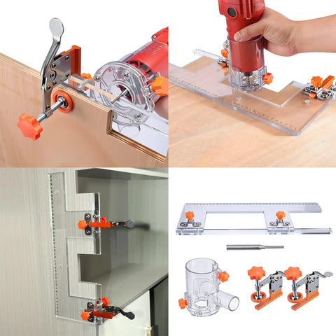 Rock Solid Heavy Duty Adjustable Wood Drawer Slide Jig With Dead On Positioning Clips in use for precise cabinet alignment.
