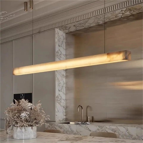 Natural Marble LED Pendant Light Modern Linear Hanging Lamp for Hotel Lobby Restaurant Dining Table Living Room Bedroom Lighting,Space over kitchen island