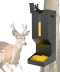 Heavy Duty Metal Deer Feeder With Gravity Dispenser For Protein And Corn Feed built like a tank, showcasing corn inside.