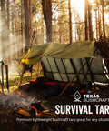 Beefy Waterproof 10x10 Camping Tarp Emergency Shelter For Backpacking And Hiking set up in forest