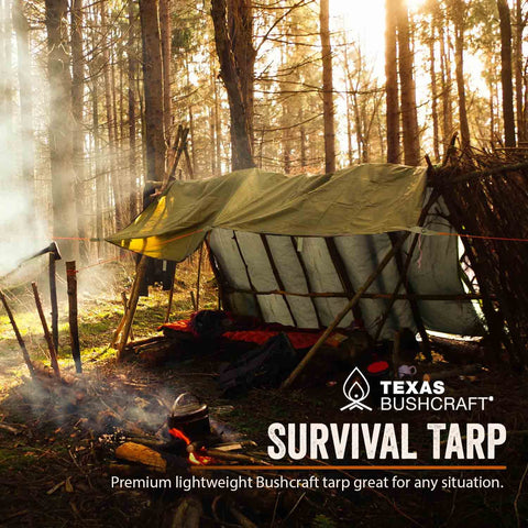 Beefy Waterproof 10x10 Camping Tarp Emergency Shelter For Backpacking And Hiking set up in forest