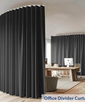 Room Divider Curtain Set With Bendable White Track And Blackout Black Drape Ceiling Mounted Privacy Screen For Bedroom Or Studio Extra Wide 1 Panel Width 8.3 Ft By Height 8 Ft in an office setting