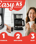 Steps to use 12 Cup One Touch Coffee Maker With Pause And Serve Automatic Keep Warm Easy View Water Window Compact Stainless Steel Accents Black Finish No Fuss Fast Brew For Solo Mornings Or Busy Family Breakfasts
