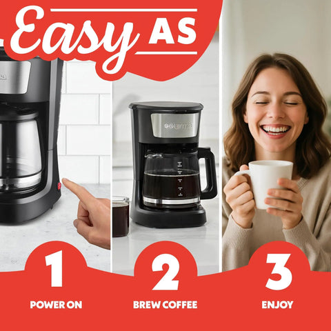 Steps to use 12 Cup One Touch Coffee Maker With Pause And Serve Automatic Keep Warm Easy View Water Window Compact Stainless Steel Accents Black Finish No Fuss Fast Brew For Solo Mornings Or Busy Family Breakfasts