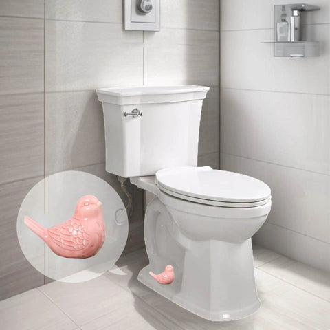 Sweet Pink Ceramic Bird Toilet Base Bolt Caps Set on a white toilet, showcasing heavy-duty rust-proof floor anchor covers.