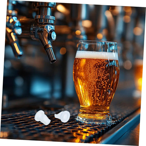 Duck Bill Valve Keg Coupler Replacement 2 Pack For Beer Keg Systems Plastic Material Restores Valve Function And Keeps Beer Fresh And Pure For Bar Pros And Home Draft Setups Reduces Foam And Delivers Smooth Pours. White plastic duck bill valve inserts on bar counter
