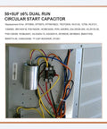 2 Pack Heavy Duty 50 Plus 5uF Capacitors With 6 Percent Tolerance, installed in an air conditioner electrical panel, 370 to 440 VAC.