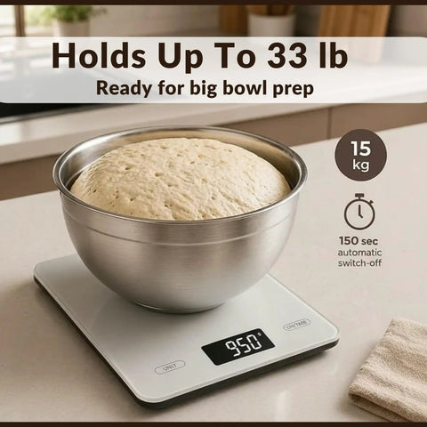 Big Digital Kitchen Scale For Baking And Meal Prep With Large Platform Grams And Ounces Backlit Display Auto Off 33Lb 15Kg