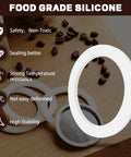 Stovetop Espresso Gasket Seal Ring Set For Aluminum Moka Pots Food Grade Silicone Replacement 6 Cup 8 Pieces shown with coffee beans