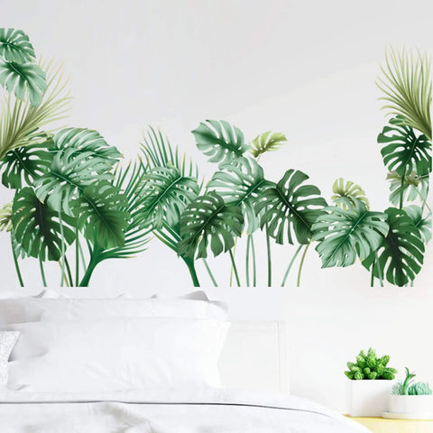 Palm Leaf Wall Decals Set For Living Room And Bedroom Tropical Green Plant Wall Stickers Peel And Stick Vinyl Murals