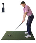 Man practicing swing on Durable 4x5 Golf Mat For Indoor Outdoor Practice Heavy Duty Commercial Tee Ready Mat with green surface