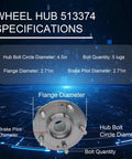Front Wheel Bearing Hub Assembly Compatible With Hyundai Sonata 2015 2019 Tucson Veloster N Nexo Optima 2016 2020 Sportage Cadenza Front Left And Right Direct Replacement 513374 VKBA7786 specifications diagram
