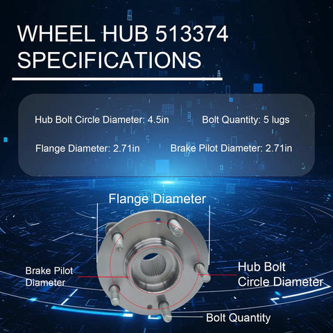 Front Wheel Bearing Hub Assembly Compatible With Hyundai Sonata 2015 2019 Tucson Veloster N Nexo Optima 2016 2020 Sportage Cadenza Front Left And Right Direct Replacement 513374 VKBA7786 specifications diagram