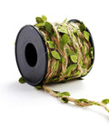 Natural Green Leaf Jute Twine Rope 2mm 3-Ply, 33 Feet heavy duty hemp string with leaf accents on a black spool