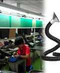 Flexible As Heck Fume Extraction Arm With Smooth Swivel Rotation For Assembly Lines And Soldering Bench Setup Plus Quick Connect Exhaust Vent Hose for effective smoke capture in a busy workshop.