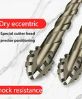 Rock Solid Four Flute Sawtooth Eccentric Drill Bit Kit With Titanium Coating For Stone, Glass, And Metal Super Durability And High Speed Drilling That Will Blow Your Mind. dry eccentric drill bits, 2-piece titanium alloy steel set