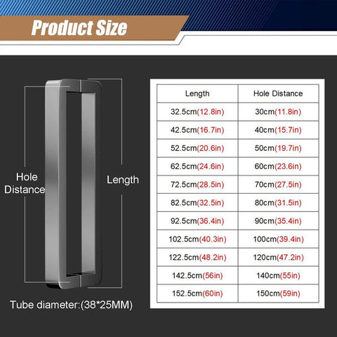 Stainless Steel Barn Sliding Door Handle Double Sided Push Pull Handle For Interior And Exterior Doors Grey Finish Available In 12, 16, 20, 24, 28, 32, 36, 40, 48, 56, And 60 Inch Lengths Rust Resistant Heavy Duty Door Pull size chart