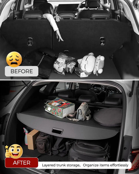 Before and after using Retractable Cargo Cover For Hyundai Tucson 2022 2023 2024 2025 2026 Gas And Hybrid Models Black Trunk