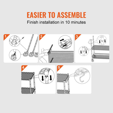 Assembly steps for Must Have Heavy Duty 3 Tier Kitchen Utility Cart On Wheels With 661 Lbs Capacity, showing easy installation.
