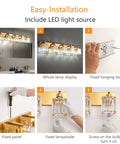 Installation steps for Gold Crystal 5 Light Vanity Wall Fixture Modern Glam Finish E26 LED Ready Bathroom Vanity Light