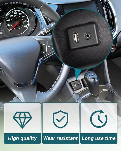 Jet Black In Car Audio Player USB Receptacle Interface Module For Chevrolet Cruze GMC Cadillac Buick Replaces 84333024 dashboard view.