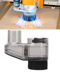 Clear ABS Dust Shoe For Router Milling And Engraving Machines in use with 52mm spindle, 38mm hose adapter, and nylon brush.