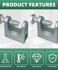 Heavy Duty Zinc Plated Steel Beam Clamp 1 Inch Jaw Opening Fits 1/2 Inch Threaded Rod 8 Pack Rust Resistant Tough As Nails Support Bracket Mounting Kit For Pipe Conduit, showing robust design with bolts.