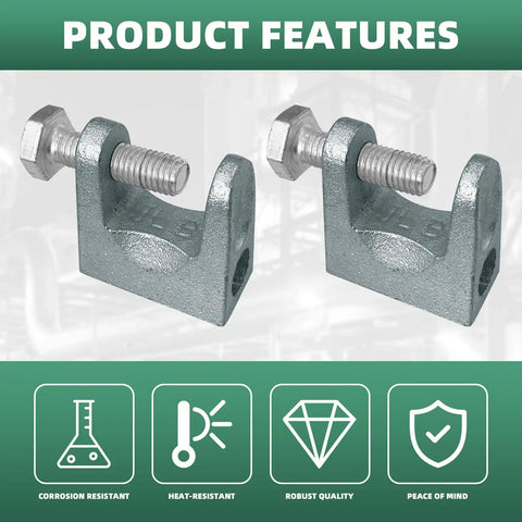 Heavy Duty Zinc Plated Steel Beam Clamp 1 Inch Jaw Opening Fits 1/2 Inch Threaded Rod 8 Pack Rust Resistant Tough As Nails Support Bracket Mounting Kit For Pipe Conduit, showing robust design with bolts.