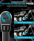 Extended Cordless Electric Ratchet Wrench With Six Inch Long Neck Three Eighth Inch Drive showing forward and reverse mode.
