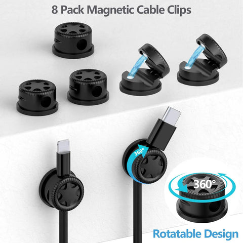 Boss Level Cable Management Kit For TV And Office With 328 Pieces Including Magnetic Clips shown with rotatable design