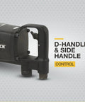 Close-up of Heavy-Duty Air Impact Wrench With 8 Inch Anvil And D-Handle, showing D-handle design and control features